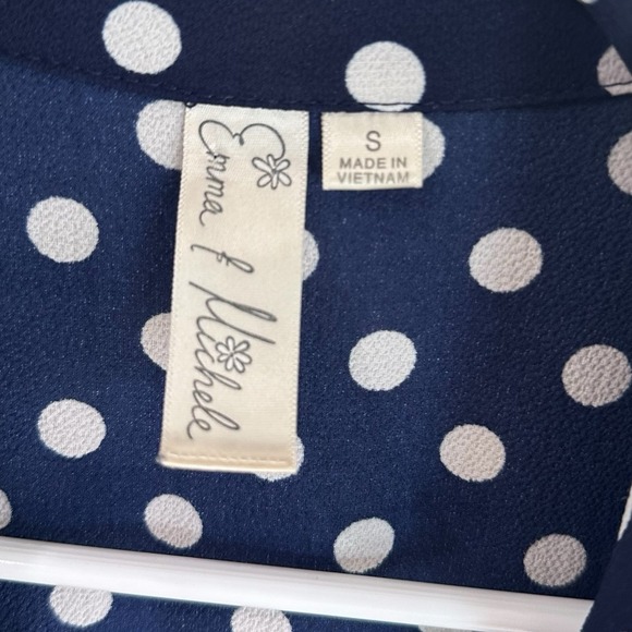 Emma‎ & Michele Women's Sml Navy Blue White Polka Dot Shirt Dress 3/4 Tab Sleeve - Picture 5 of 8